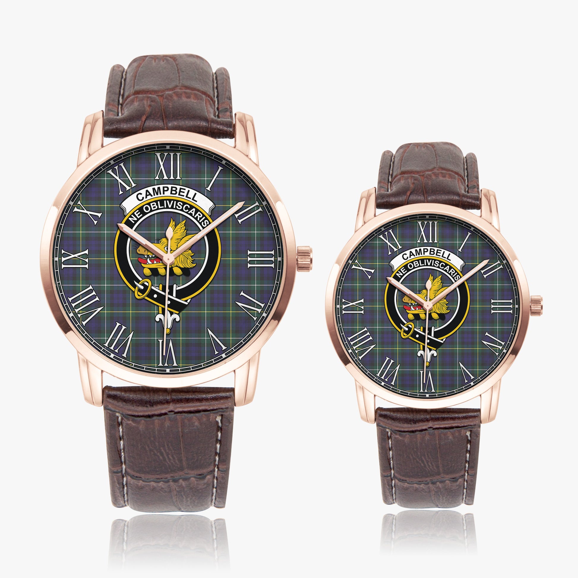 Campbell Argyll Modern Tartan Family Crest Leather Strap Quartz Watch - Tartanvibesclothing