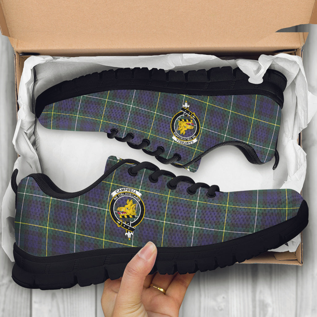 Campbell Argyll Modern Tartan Sneakers with Family Crest - Tartan Vibes Clothing