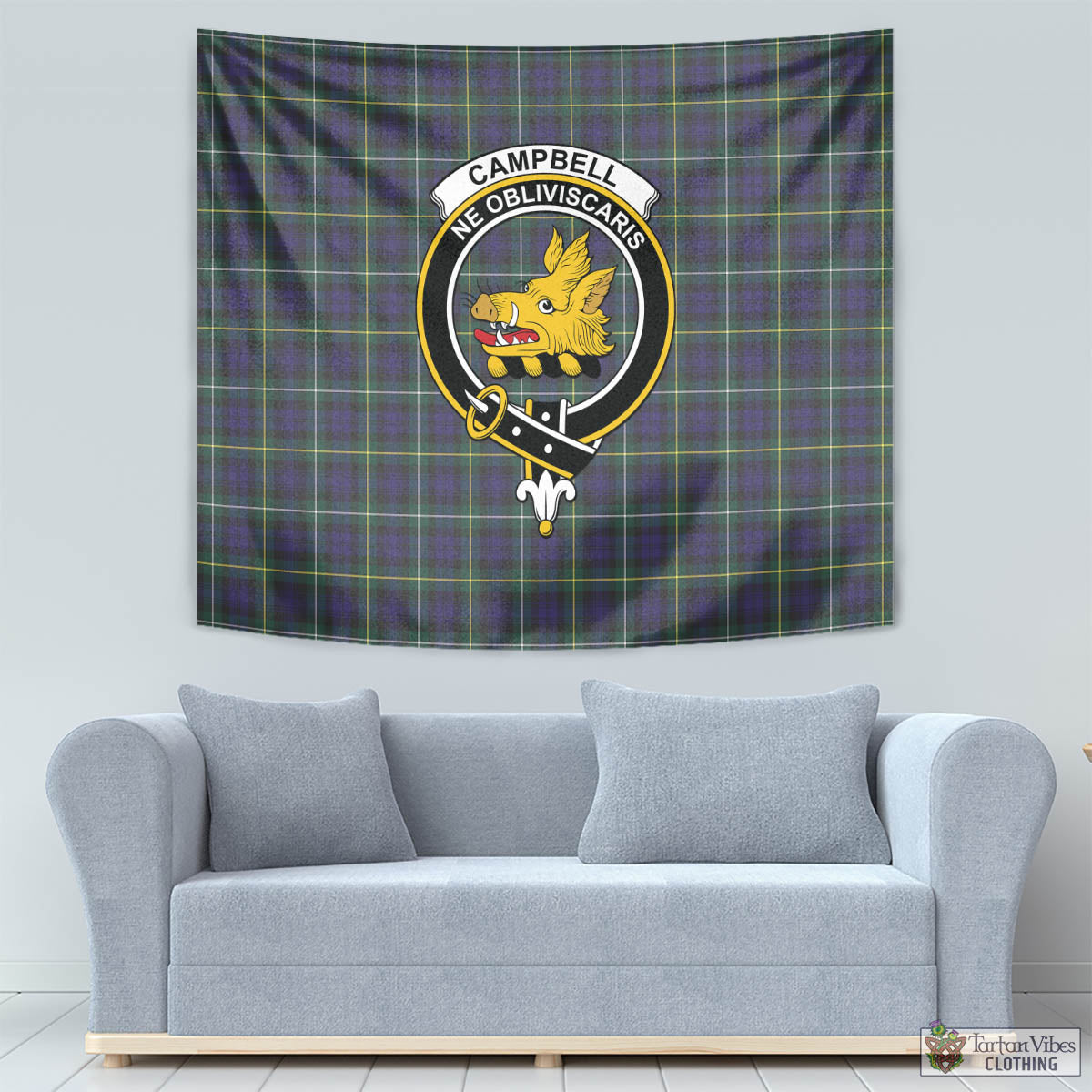 Tartan Vibes Clothing Campbell Argyll Modern Tartan Tapestry Wall Hanging and Home Decor for Room with Family Crest