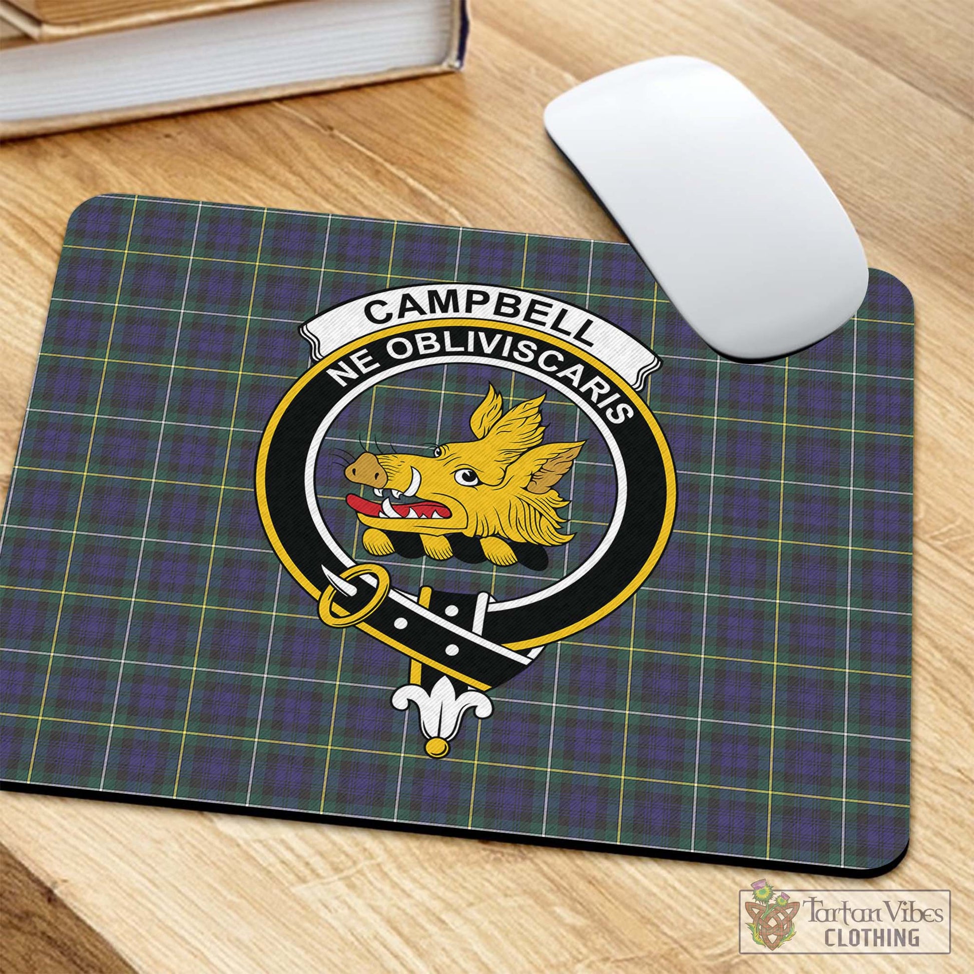 Tartan Vibes Clothing Campbell Argyll Modern Tartan Mouse Pad with Family Crest