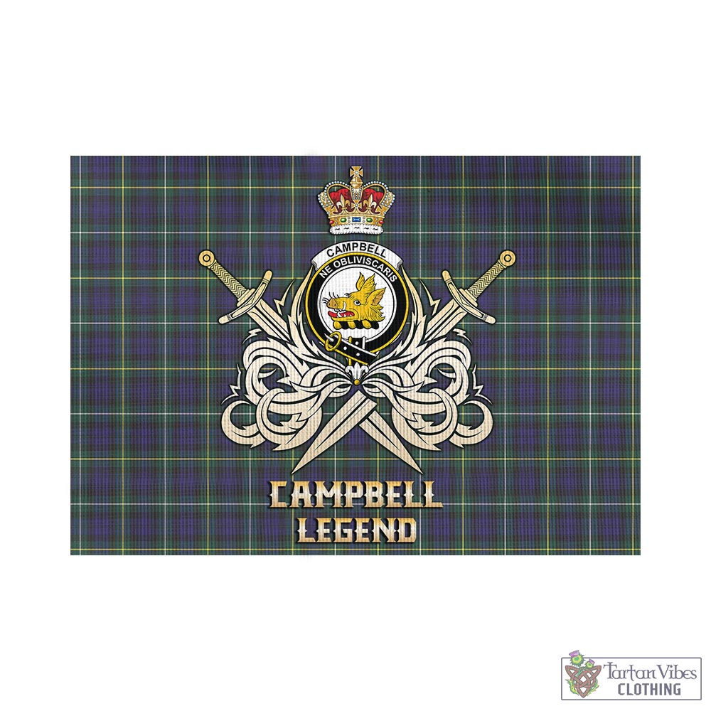 Tartan Vibes Clothing Campbell Argyll Modern Tartan Flag with Clan Crest and the Golden Sword of Courageous Legacy