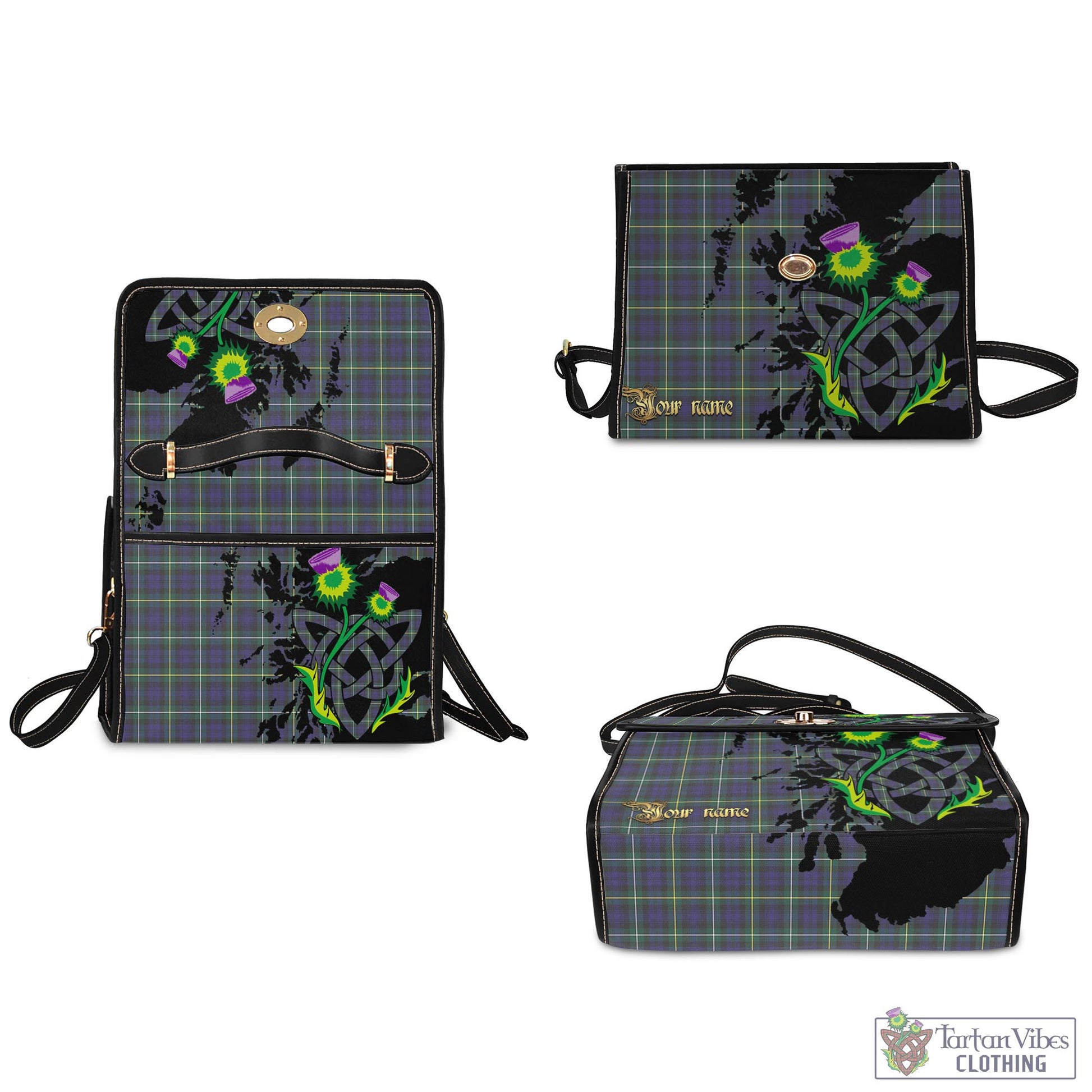 Tartan Vibes Clothing Campbell Argyll Modern Tartan Waterproof Canvas Bag with Scotland Map and Thistle Celtic Accents