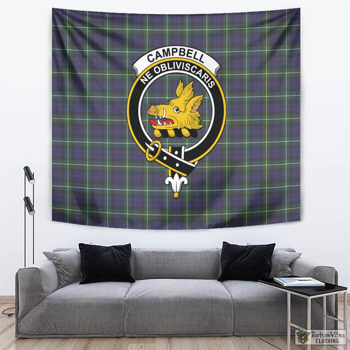 Tartan Vibes Clothing Campbell Argyll Modern Tartan Tapestry Wall Hanging and Home Decor for Room with Family Crest