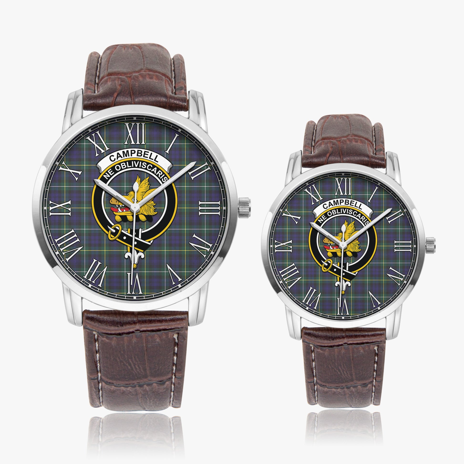 Campbell Argyll Modern Tartan Family Crest Leather Strap Quartz Watch - Tartanvibesclothing