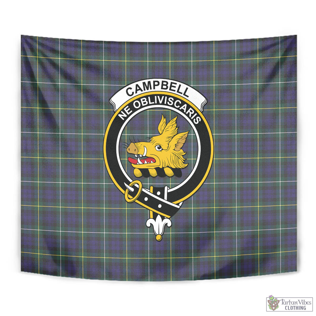 Tartan Vibes Clothing Campbell Argyll Modern Tartan Tapestry Wall Hanging and Home Decor for Room with Family Crest