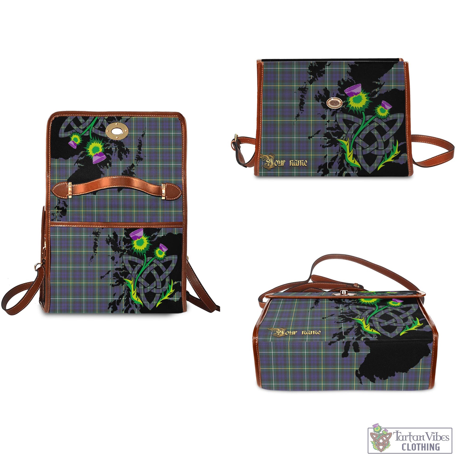 Tartan Vibes Clothing Campbell Argyll Modern Tartan Waterproof Canvas Bag with Scotland Map and Thistle Celtic Accents