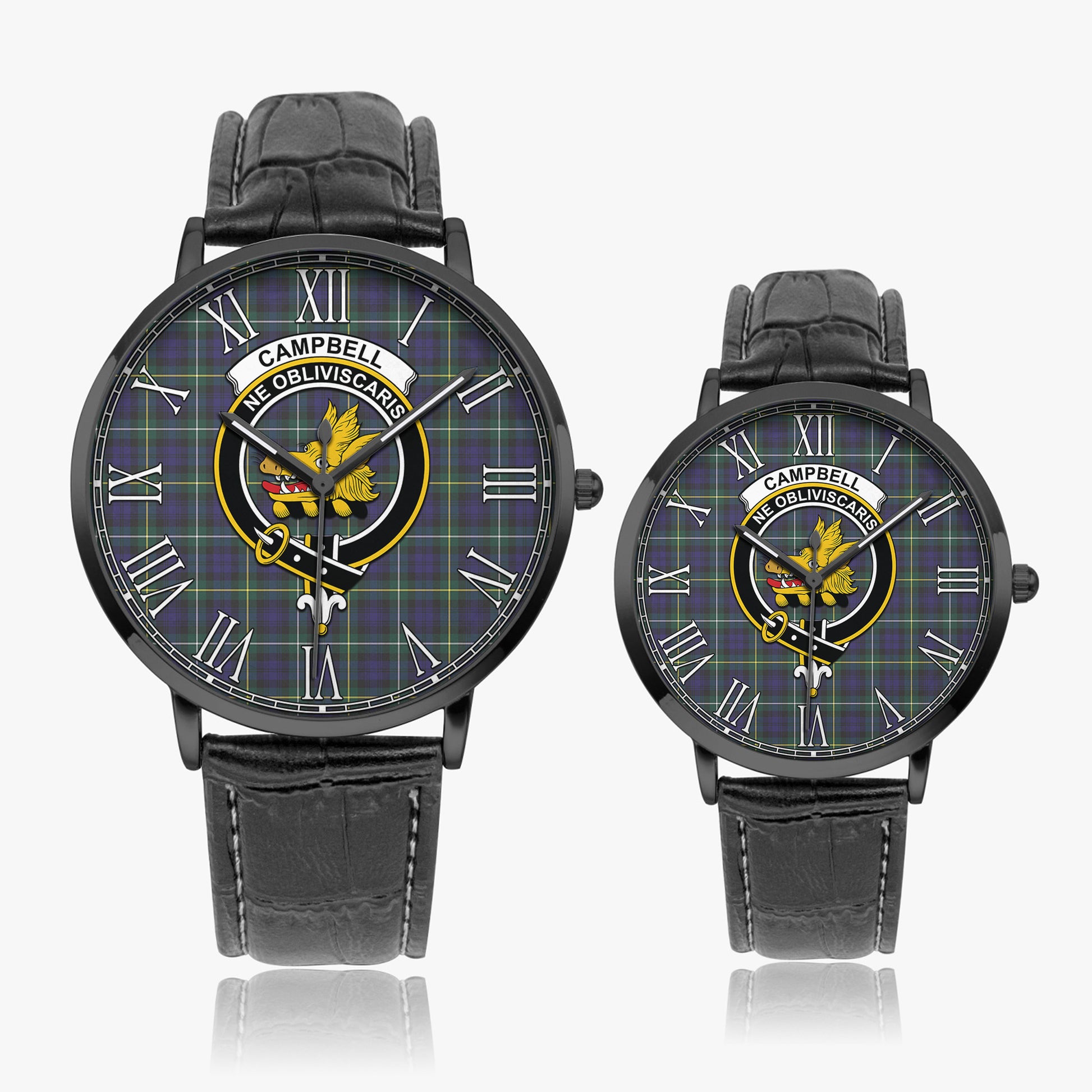 Campbell Argyll Modern Tartan Family Crest Leather Strap Quartz Watch - Tartanvibesclothing