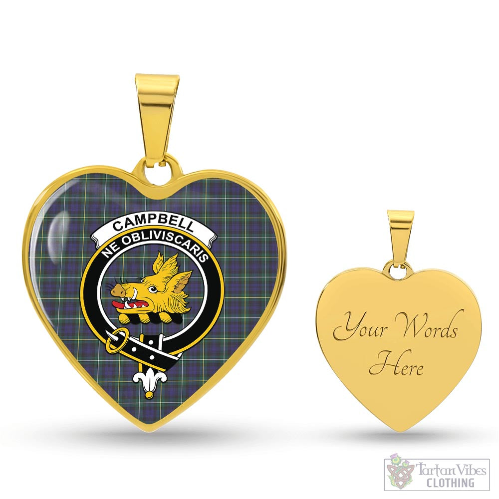 Tartan Vibes Clothing Campbell Argyll Modern Tartan Heart Necklace with Family Crest