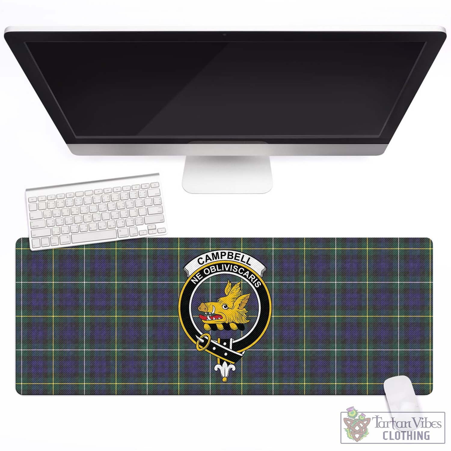 Tartan Vibes Clothing Campbell Argyll Modern Tartan Mouse Pad with Family Crest