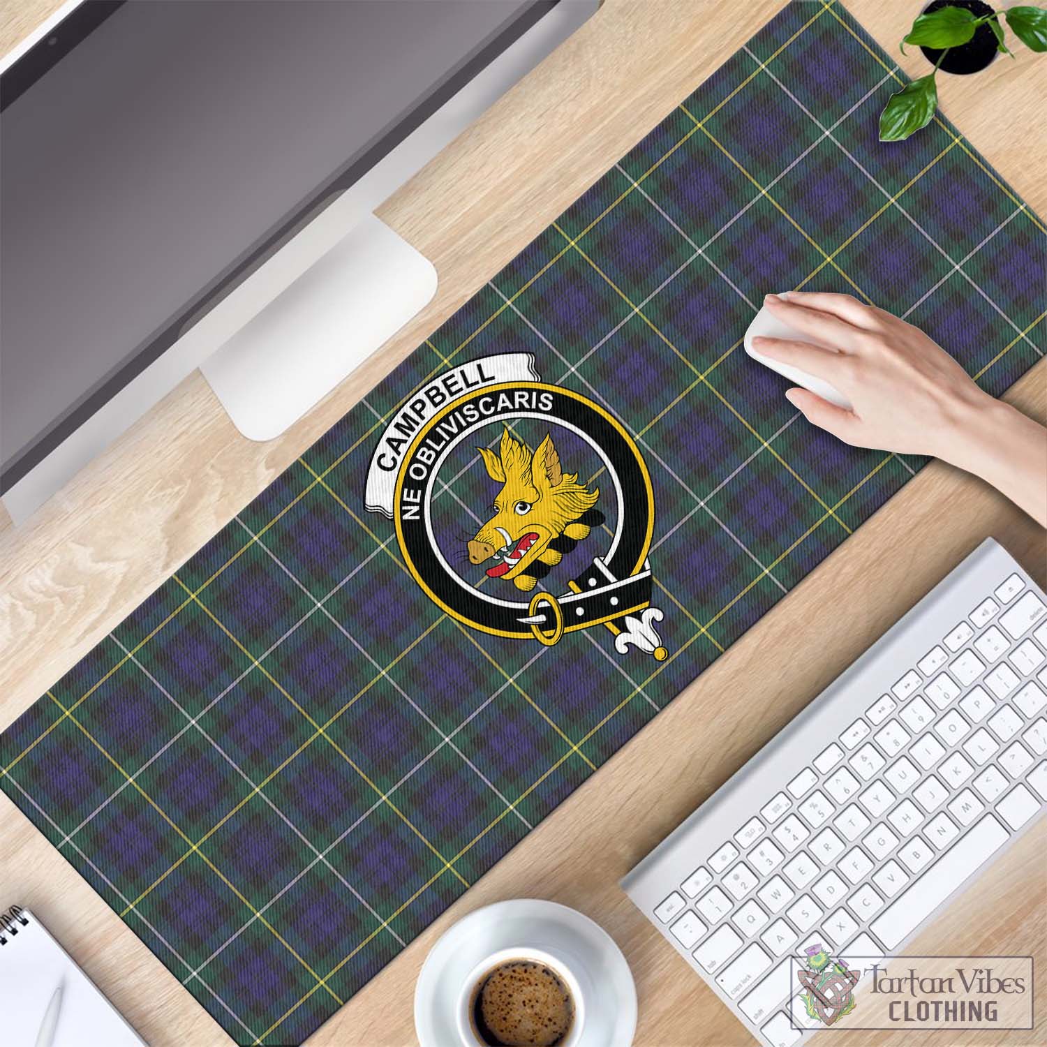 Tartan Vibes Clothing Campbell Argyll Modern Tartan Mouse Pad with Family Crest