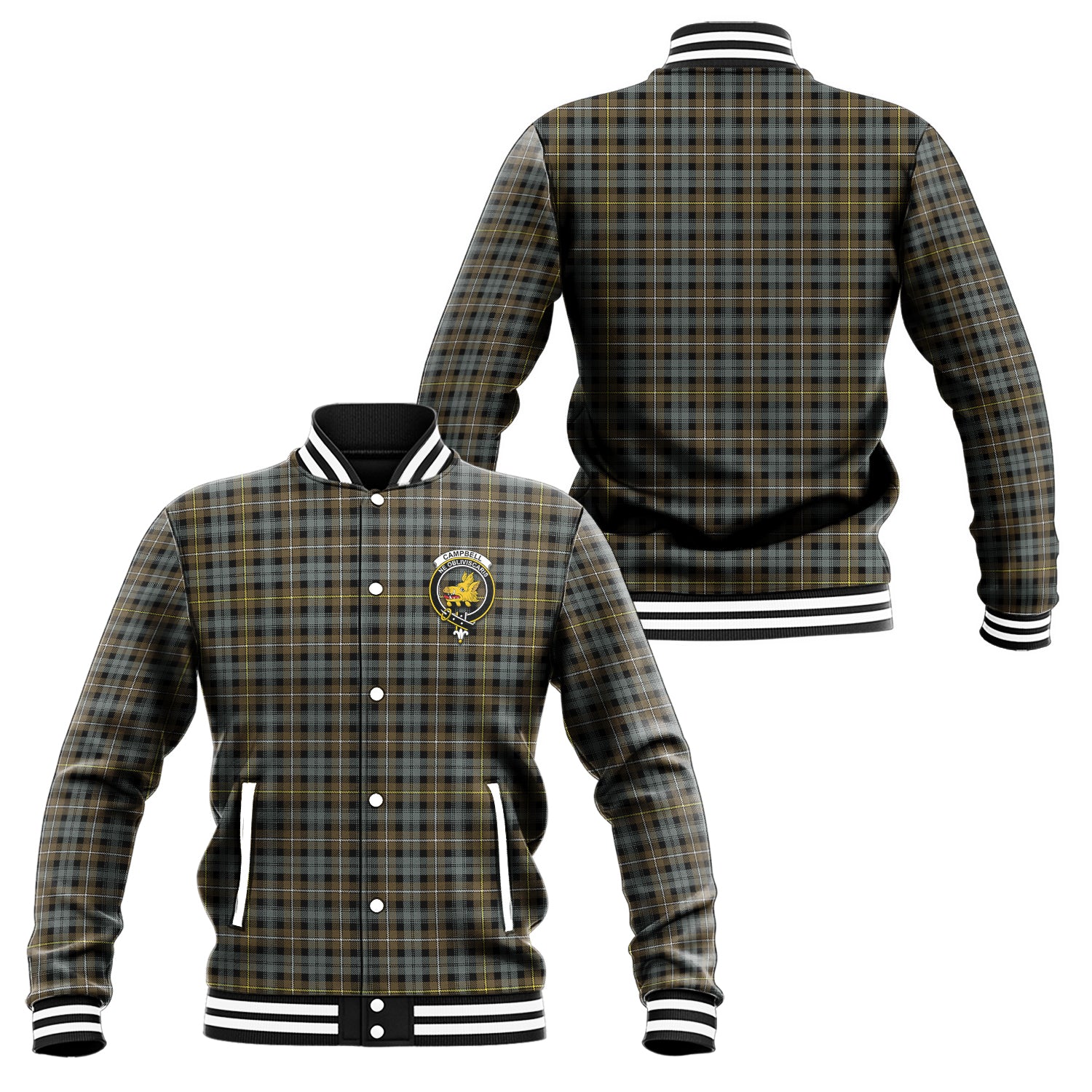 Campbell Argyll Weathered Tartan Baseball Jacket with Family Crest Unisex - Tartan Vibes Clothing