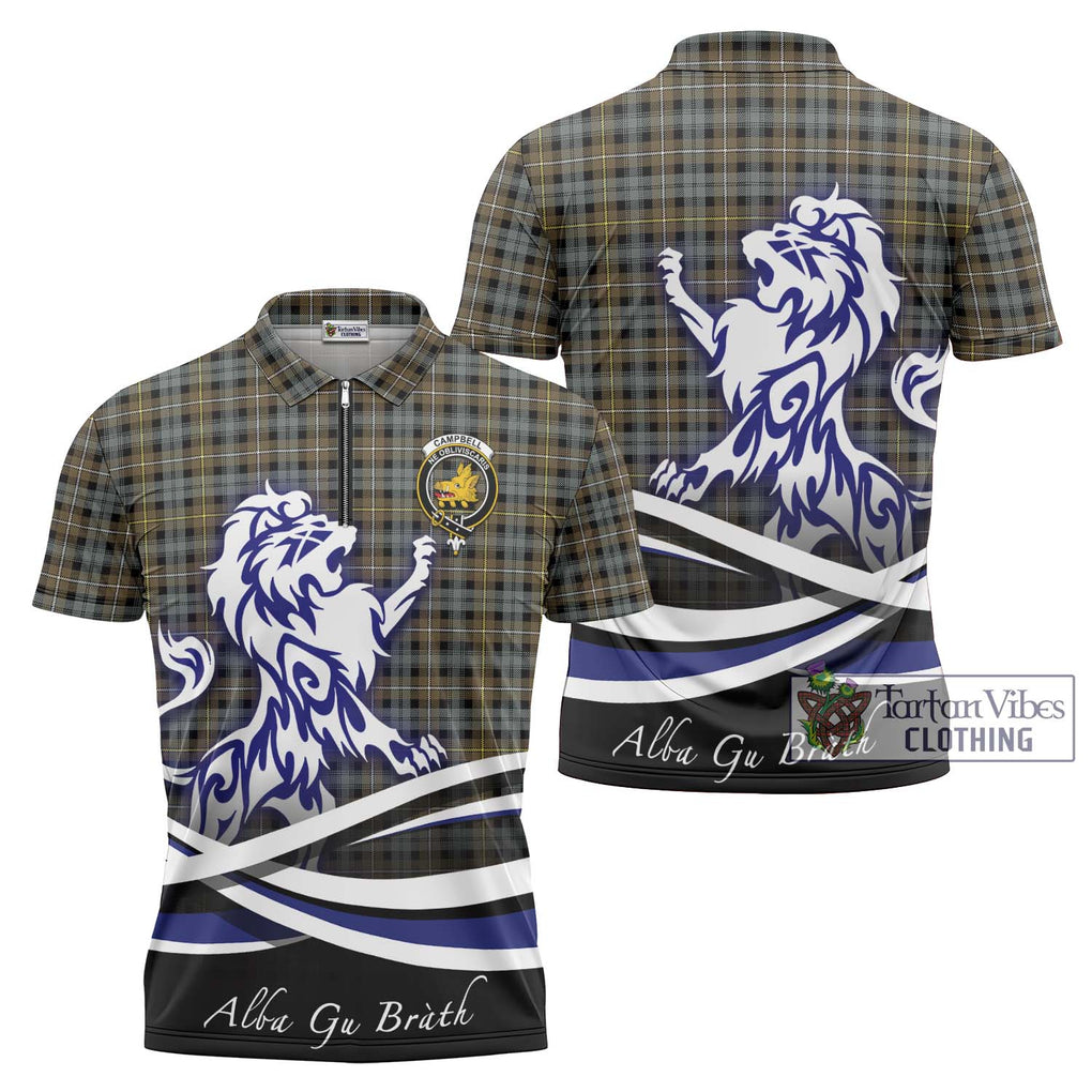 Campbell Argyll Weathered Tartan Zipper Polo Shirt with Alba Gu Brath Regal Lion Emblem Unisex - Tartanvibesclothing Shop