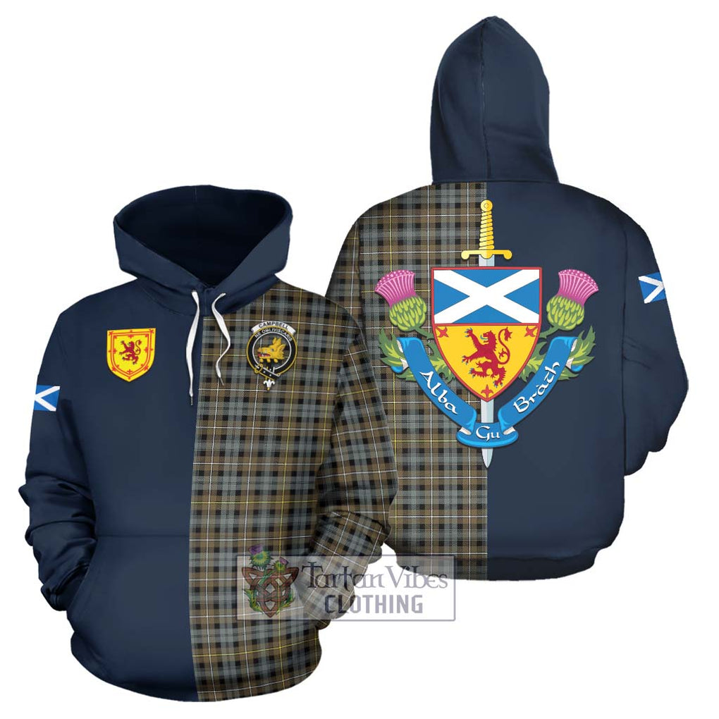 Tartan Vibes Clothing Campbell Argyll Weathered Tartan Hoodie with Scottish Lion Royal Arm Half Style