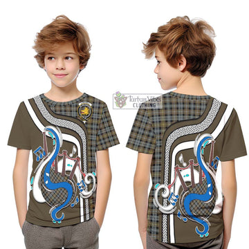 Campbell Argyll Weathered Tartan Kid T-Shirt with Epic Bagpipe Style