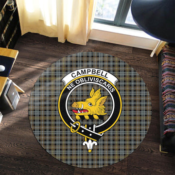 Campbell Argyll Weathered Tartan Round Rug with Family Crest