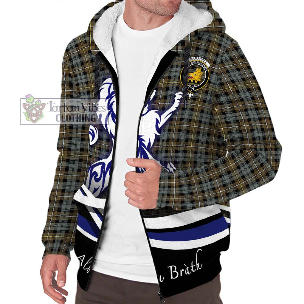 Campbell Argyll Weathered Tartan Sherpa Hoodie with Alba Gu Brath Regal Lion Emblem Unisex S - Tartanvibesclothing Shop