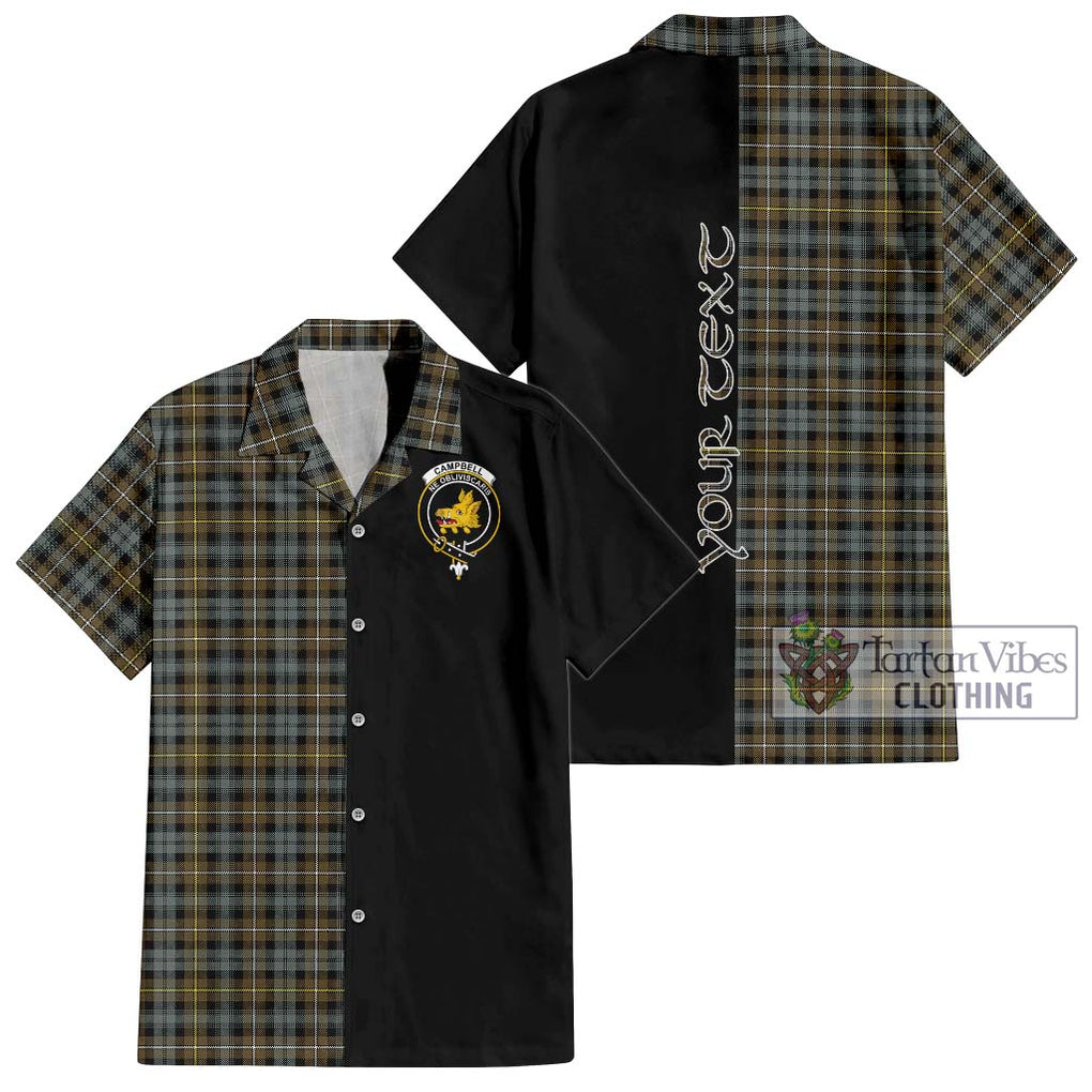 Campbell Argyll Weathered Tartan Short Sleeve Button Shirt with Family Crest and Half Of Me Style Kid - Tartanvibesclothing Shop