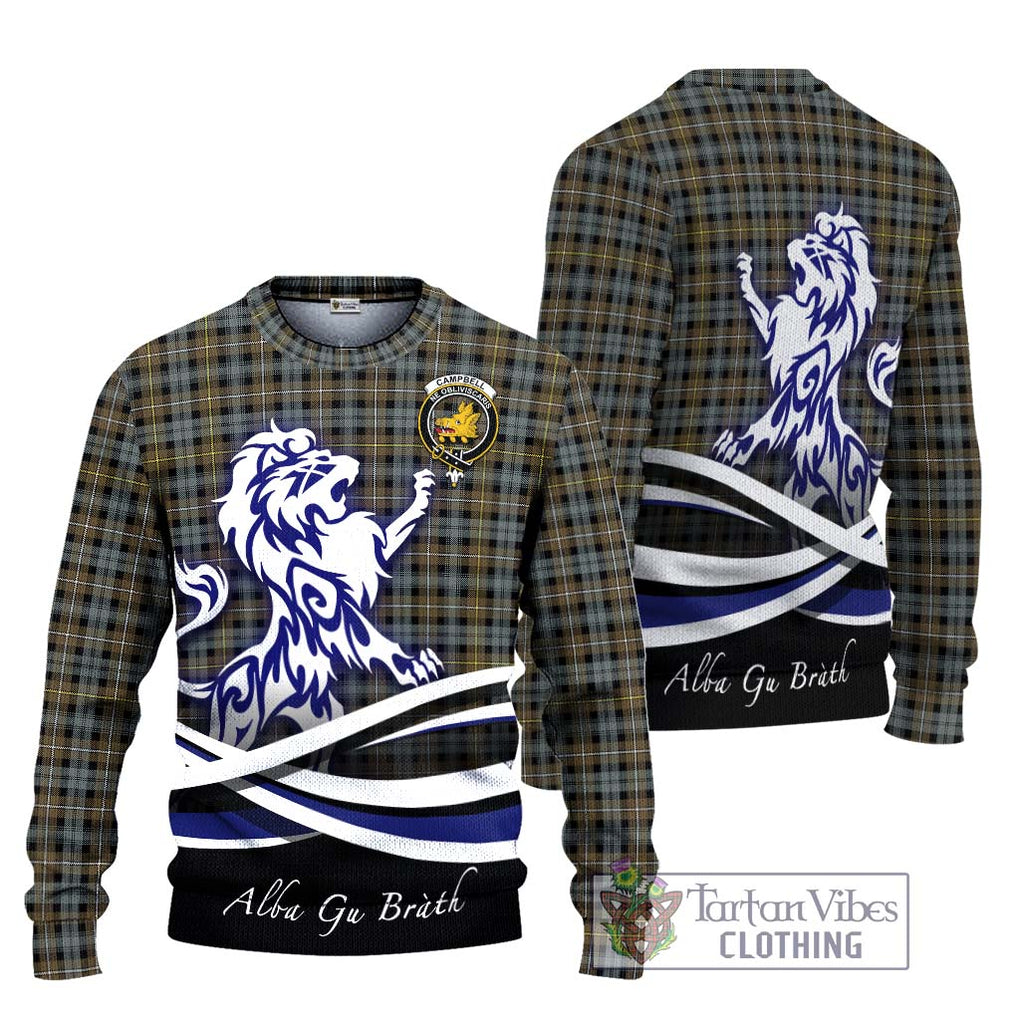 Campbell Argyll Weathered Tartan Knitted Sweater with Alba Gu Brath Regal Lion Emblem Unisex - Tartanvibesclothing Shop