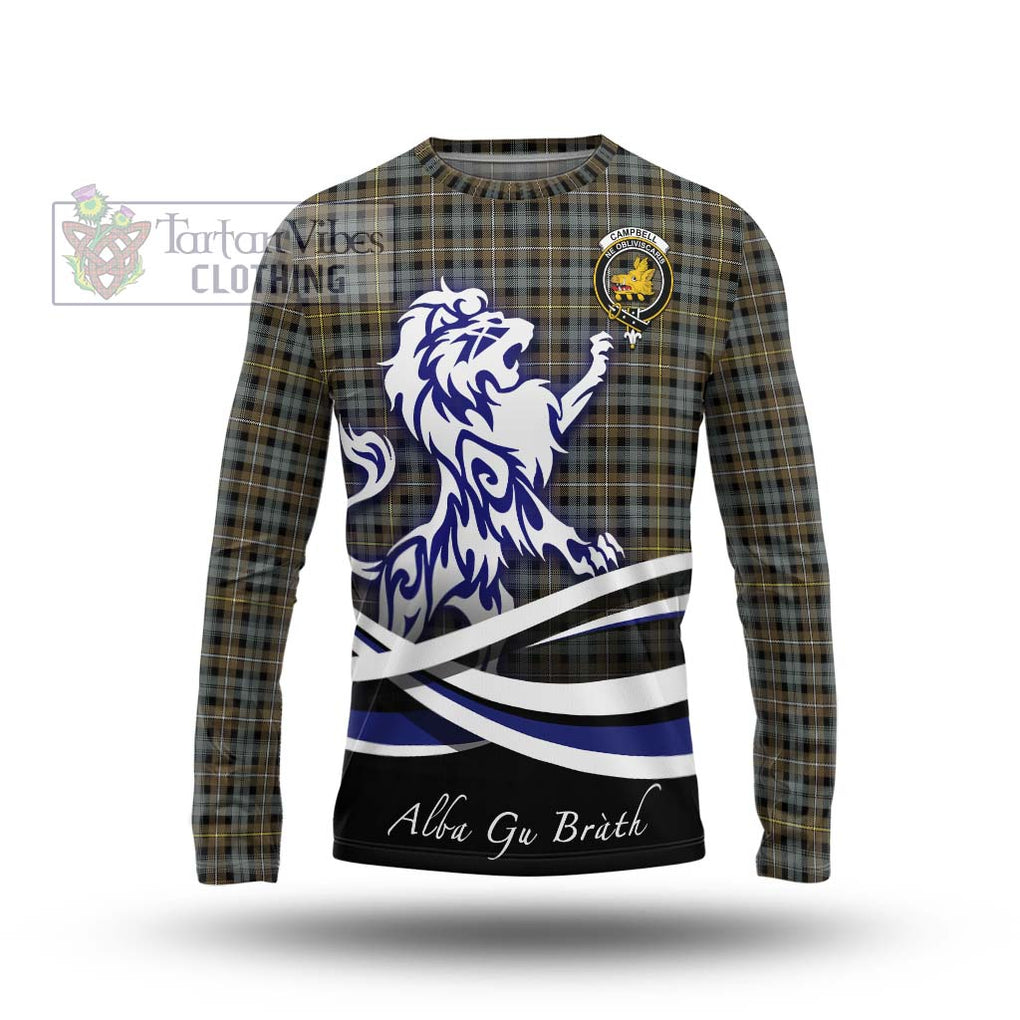 Campbell Argyll Weathered Tartan Long Sleeve T-Shirt with Alba Gu Brath Regal Lion Emblem Unisex - Tartanvibesclothing Shop