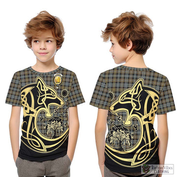 Campbell Argyll Weathered Tartan Kid T-Shirt with Family Crest Celtic Wolf Style