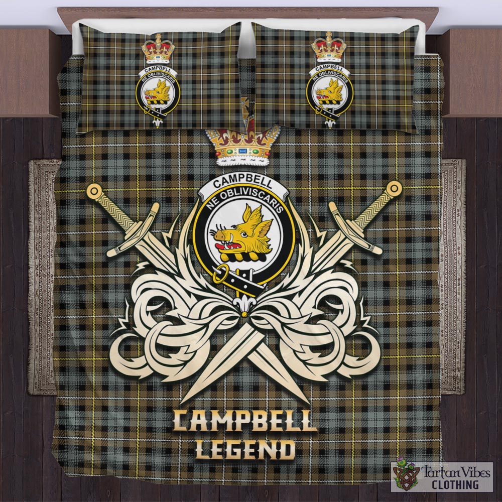 Tartan Vibes Clothing Campbell Argyll Weathered Tartan Bedding Set with Clan Crest and the Golden Sword of Courageous Legacy