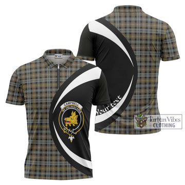 Campbell Argyll Weathered Tartan Zipper Polo Shirt with Family Crest Circle Style