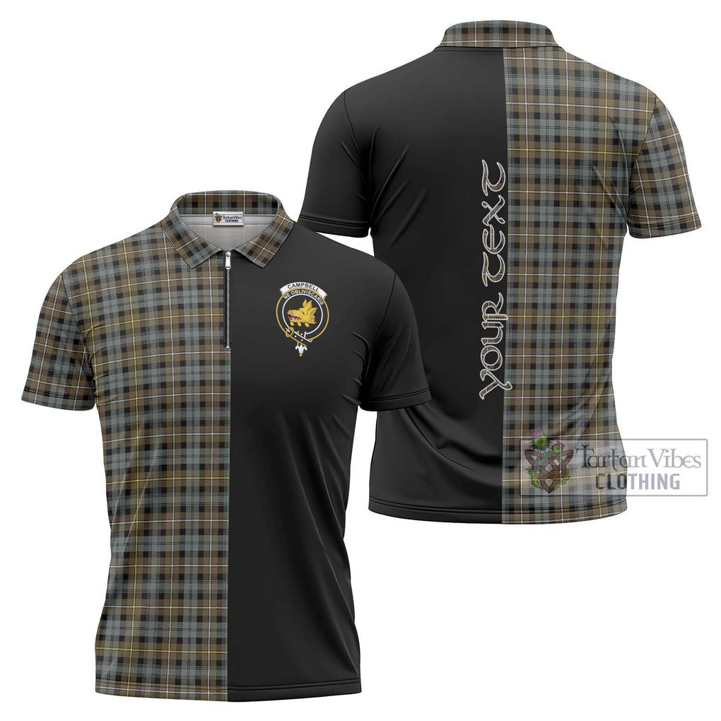 Campbell Argyll Weathered Tartan Zipper Polo Shirt with Family Crest and Half Of Me Style Unisex - Tartanvibesclothing Shop