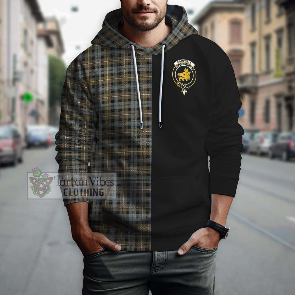 Campbell Argyll Weathered Tartan Hoodie with Family Crest and Half Of Me Style Zip Hoodie - Tartanvibesclothing Shop