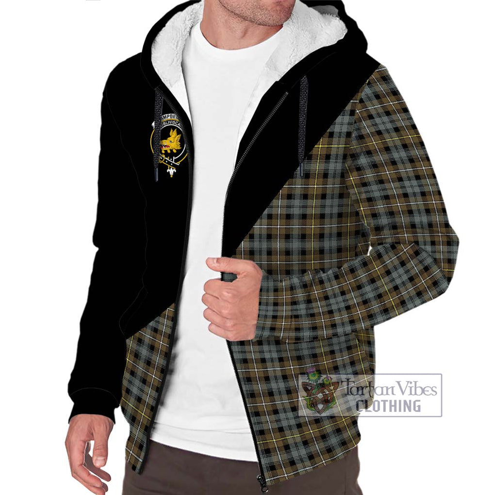 Campbell Argyll Weathered Tartan Sherpa Hoodie with Family Crest and Military Logo Style Unisex S - Tartanvibesclothing Shop