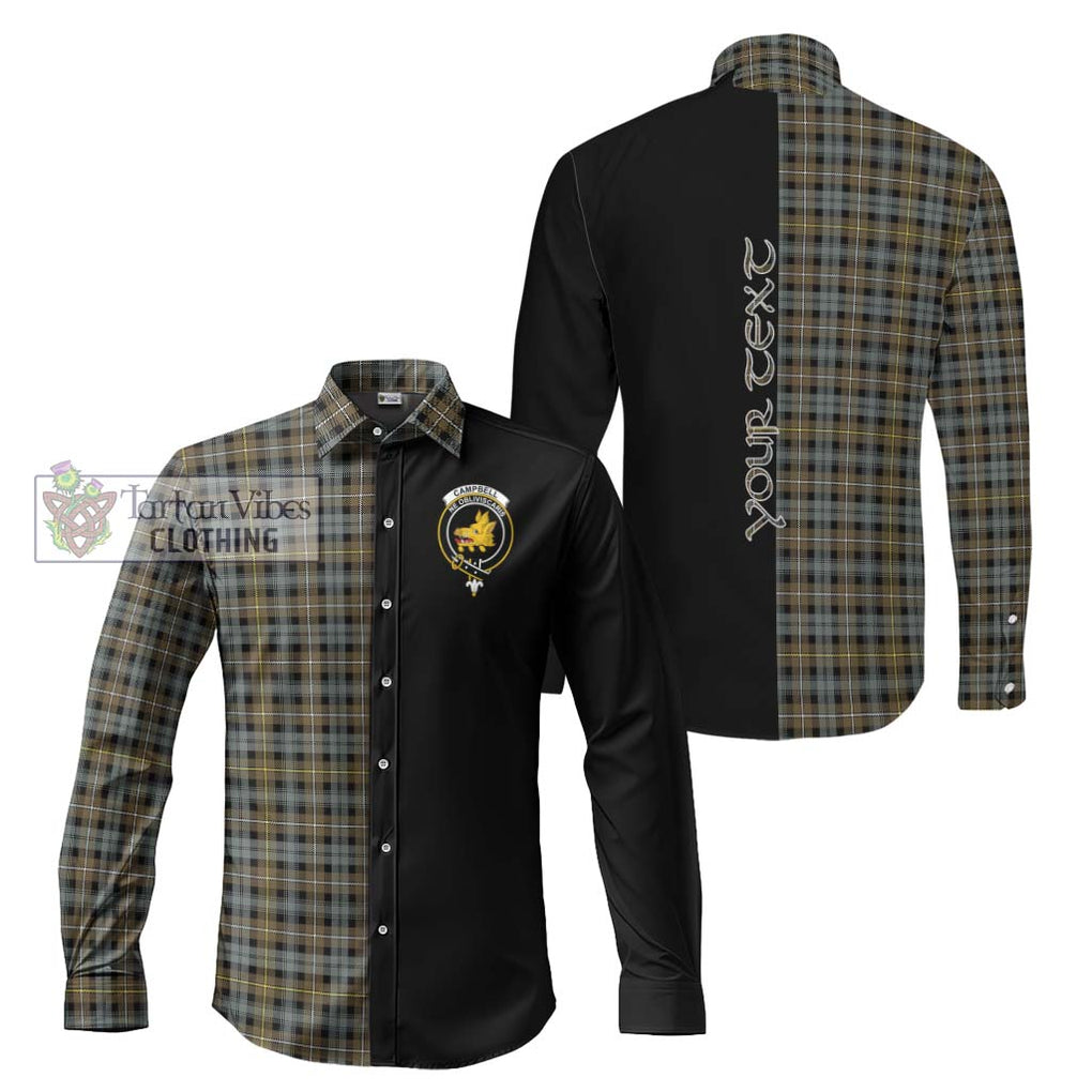 Campbell Argyll Weathered Tartan Long Sleeve Button Shirt with Family Crest and Half Of Me Style Men's Shirt S - Tartanvibesclothing Shop