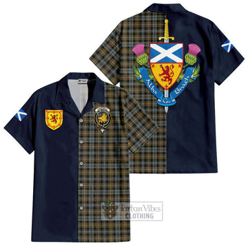 Campbell Argyll Weathered Tartan Short Sleeve Button Shirt Alba with Scottish Lion Royal Arm Half Style