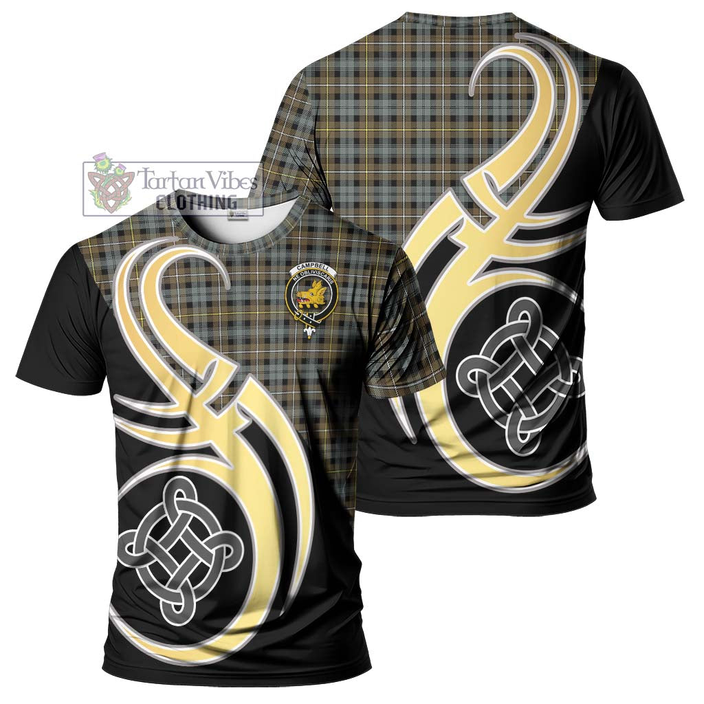 Tartan Vibes Clothing Campbell Argyll Weathered Tartan T-Shirt with Family Crest and Celtic Symbol Style