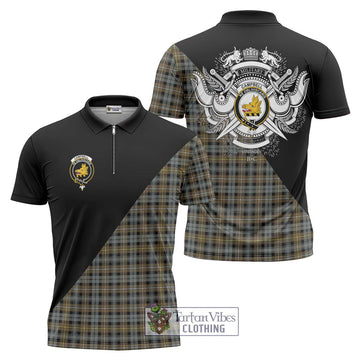 Campbell Argyll Weathered Tartan Zipper Polo Shirt with Family Crest and Military Logo Style