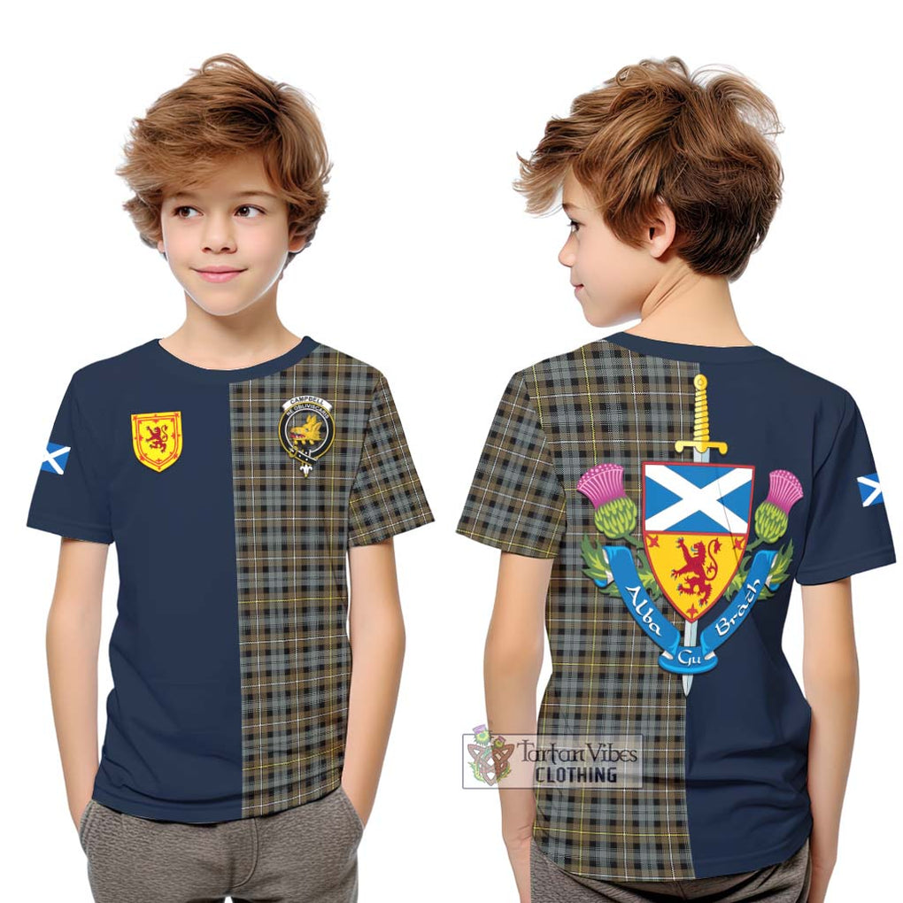 Tartan Vibes Clothing Campbell Argyll Weathered Tartan Kid T-Shirt with Scottish Lion Royal Arm Half Style