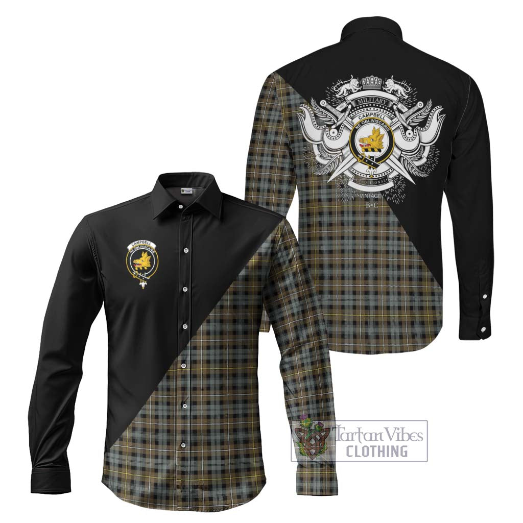 Tartan Vibes Clothing Campbell Argyll Weathered Tartan Long Sleeve Button Shirt with Family Crest and Military Logo Style