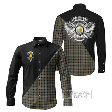 Campbell Argyll Weathered Tartan Long Sleeve Button Shirt with Family Crest and Military Logo Style