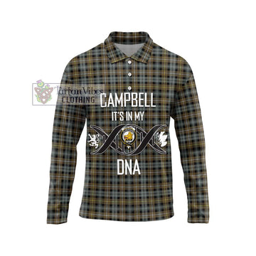 Campbell Argyll Weathered Tartan Long Sleeve Polo Shirt with Family Crest DNA In Me Style