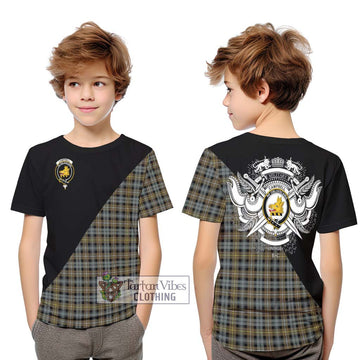 Campbell Argyll Weathered Tartan Kid T-Shirt with Family Crest and Military Logo Style