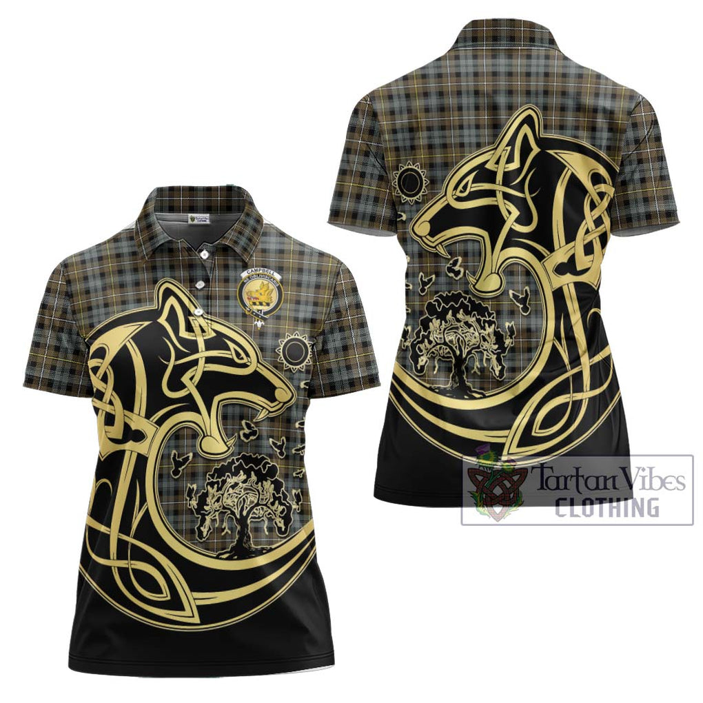 Campbell Argyll Weathered Tartan Women's Polo Shirt with Family Crest Celtic Wolf Style Women - Tartanvibesclothing Shop