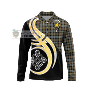 Campbell Argyll Weathered Tartan Long Sleeve Polo Shirt with Family Crest and Celtic Symbol Style