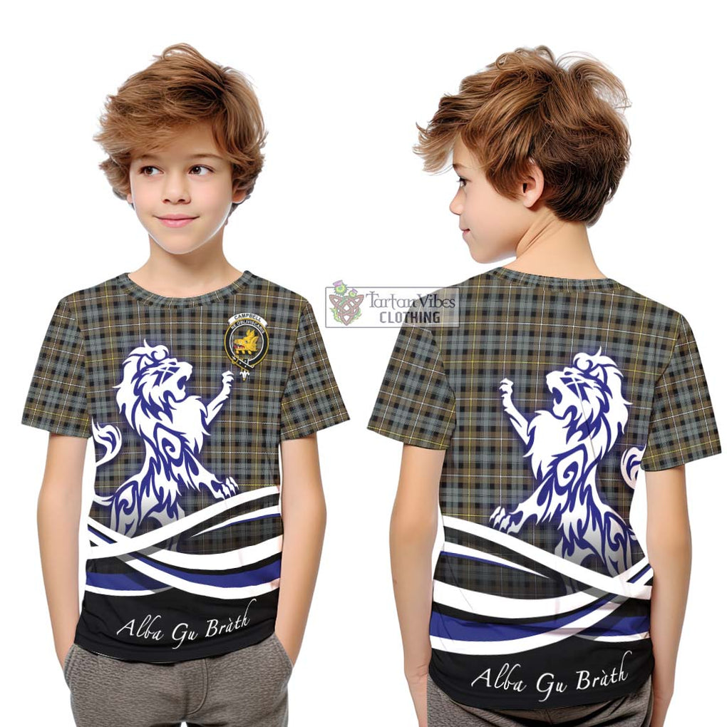 Campbell Argyll Weathered Tartan Kid T-Shirt with Alba Gu Brath Regal Lion Emblem Youth XL Size14 - Tartanvibesclothing Shop