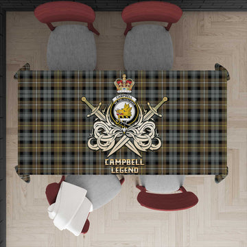 Campbell Argyll Weathered Tartan Tablecloth with Clan Crest and the Golden Sword of Courageous Legacy