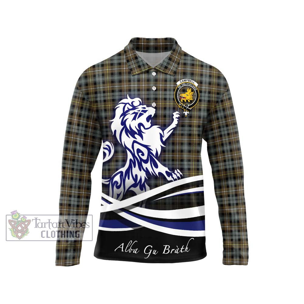 Campbell Argyll Weathered Tartan Long Sleeve Polo Shirt with Alba Gu Brath Regal Lion Emblem Unisex - Tartanvibesclothing Shop