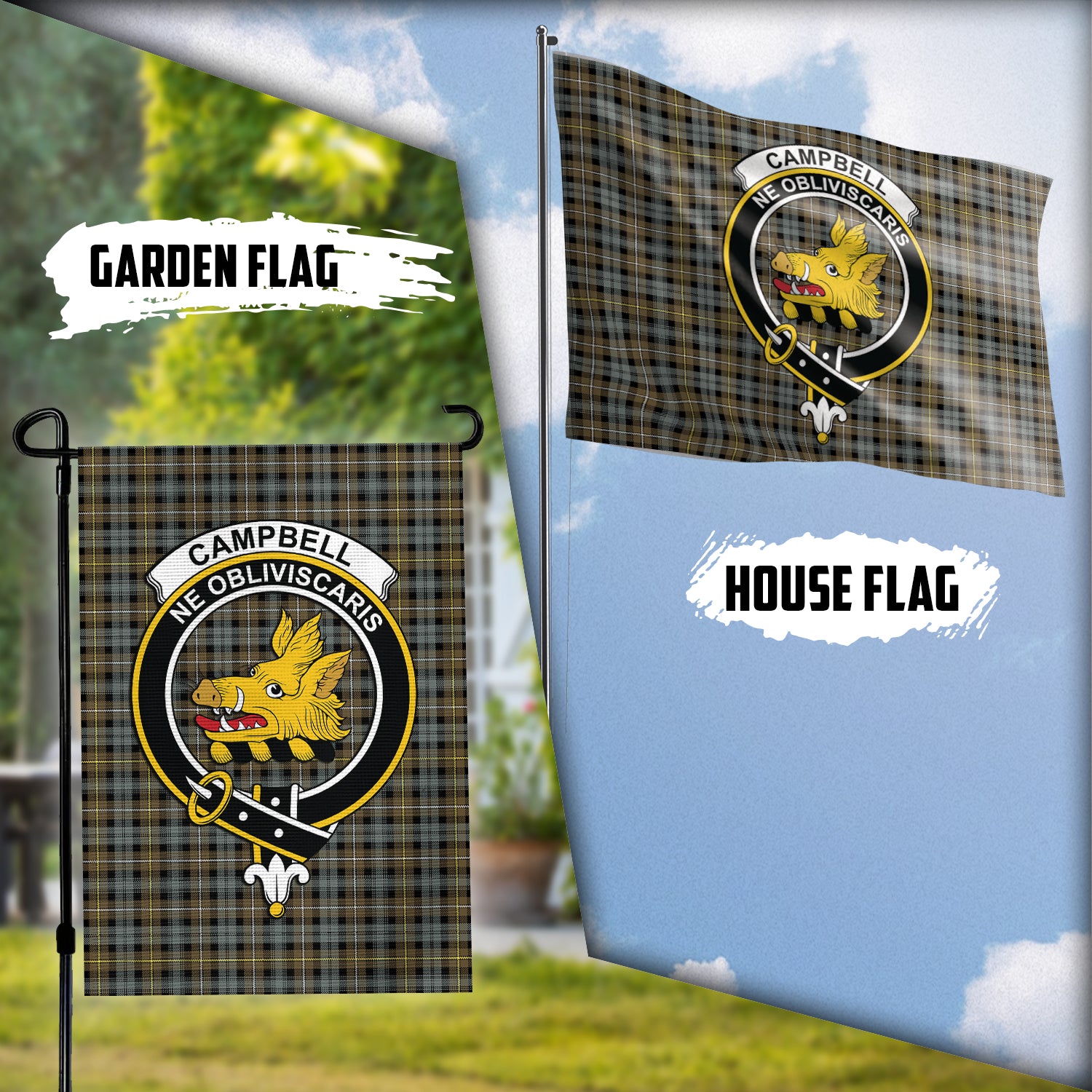 Campbell Argyll Weathered Tartan Flag with Family Crest Garden Flag (Vertical) - Tartan Vibes Clothing