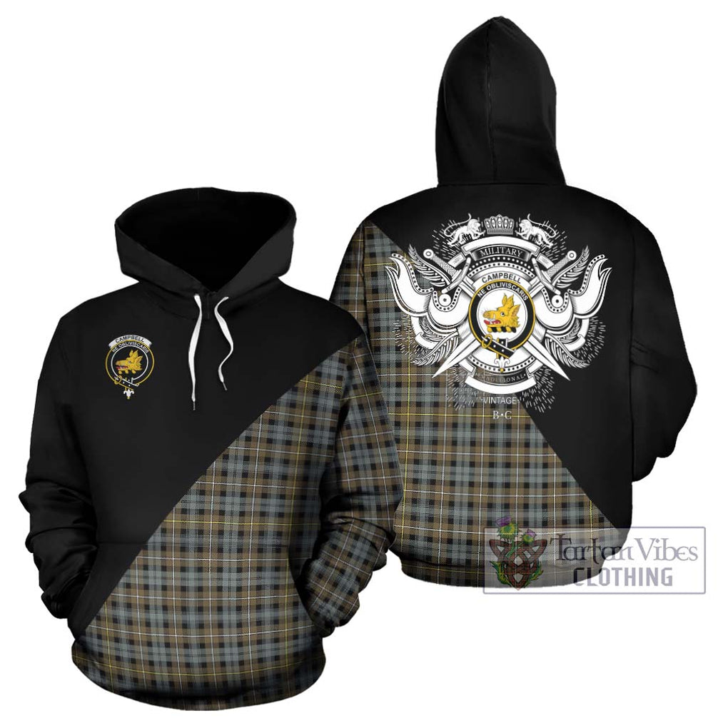 Campbell Argyll Weathered Tartan Hoodie with Family Crest and Military Logo Style Zip Hoodie - Tartanvibesclothing Shop