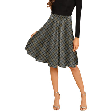 Campbell Argyll Weathered Tartan Melete Pleated Midi Skirt