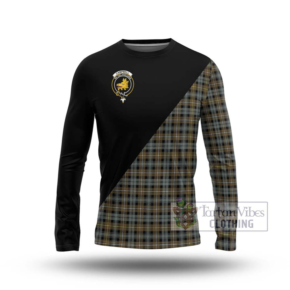 Campbell Argyll Weathered Tartan Long Sleeve T-Shirt with Family Crest and Military Logo Style Unisex - Tartanvibesclothing Shop