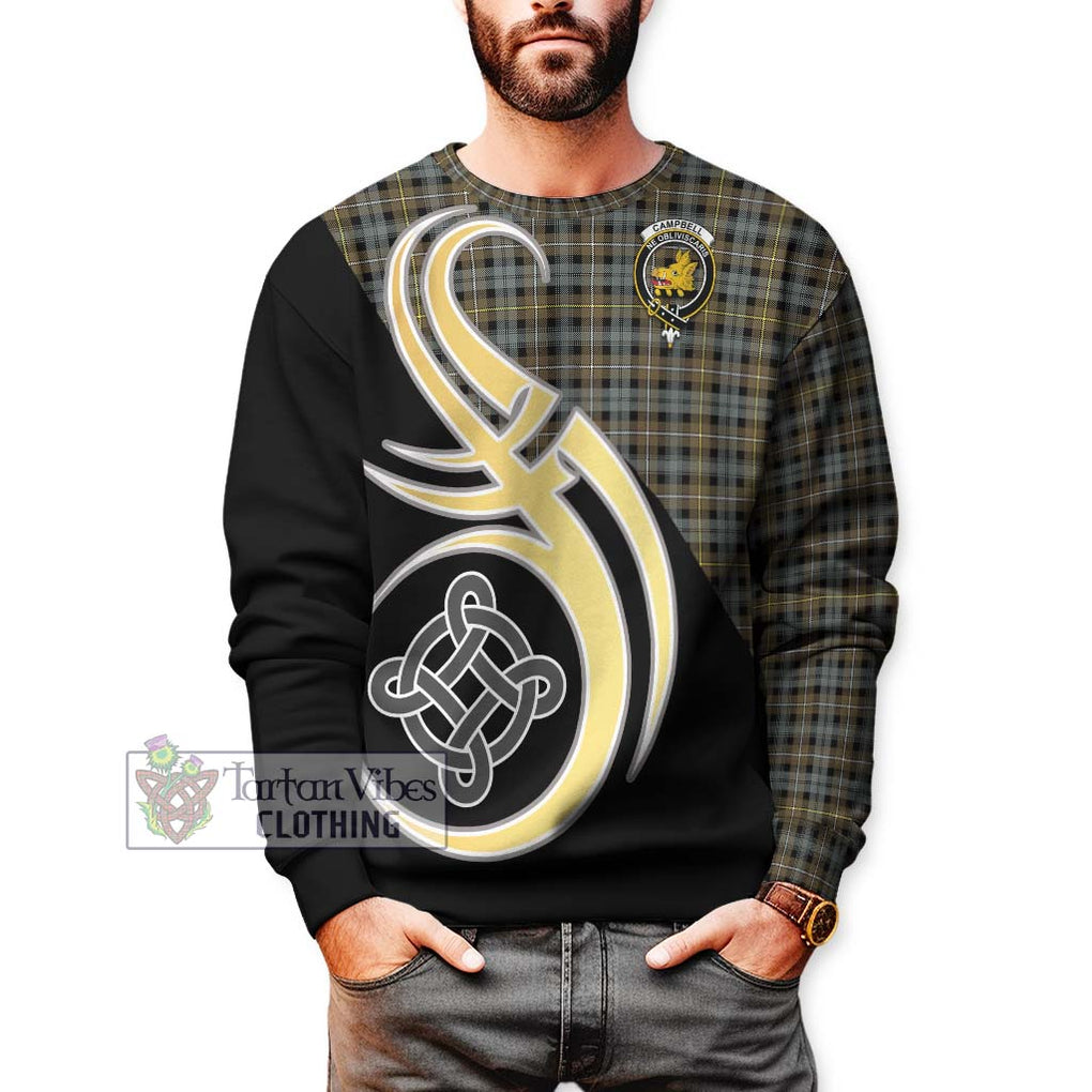 Campbell Argyll Weathered Tartan Sweatshirt with Family Crest and Celtic Symbol Style Unisex - Tartan Vibes Clothing