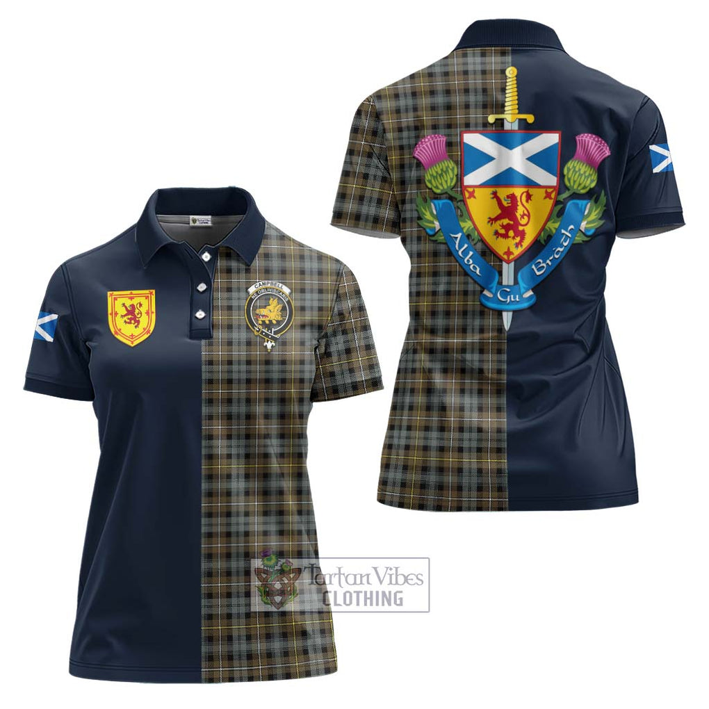 Tartan Vibes Clothing Campbell Argyll Weathered Tartan Women's Polo Shirt with Scottish Lion Royal Arm Half Style