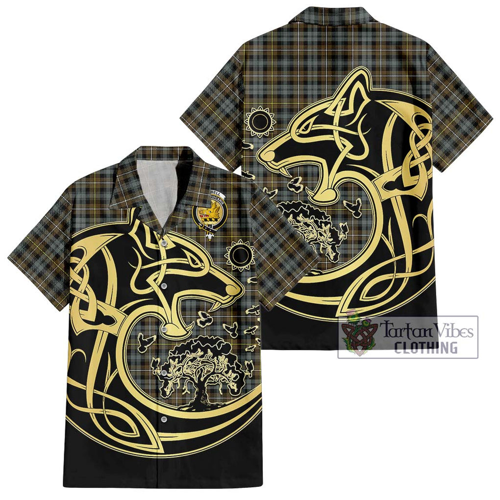 Campbell Argyll Weathered Tartan Short Sleeve Button Shirt with Family Crest Celtic Wolf Style Kid - Tartan Vibes Clothing